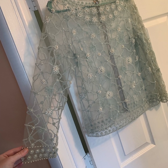 🌸HP🌸 French Vintage Couture Handbeaded Sheer Top - Picture 2 of 8